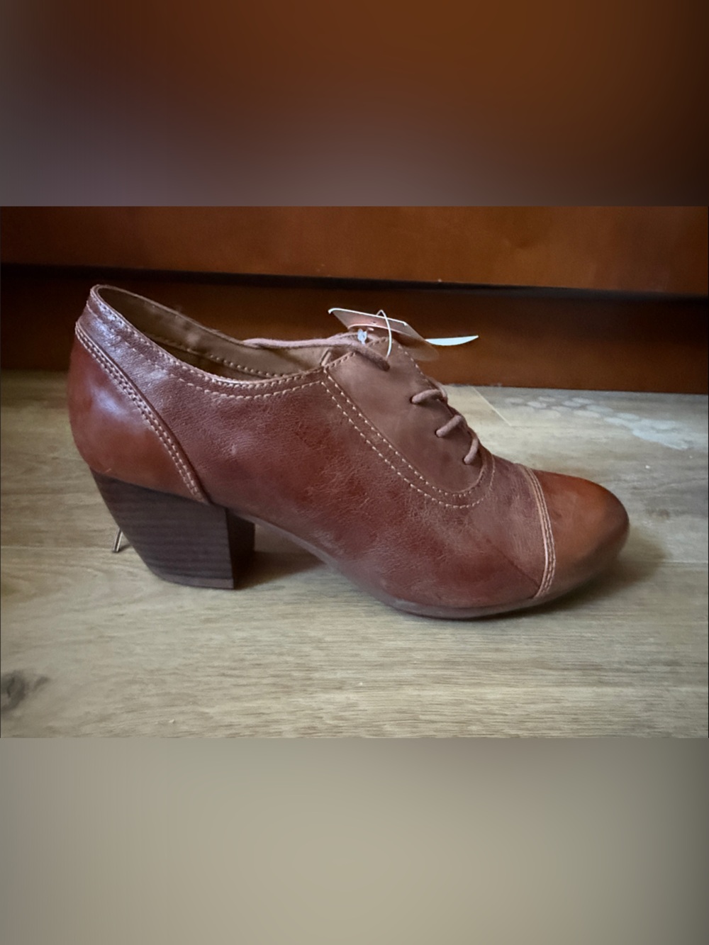 Comfortiva Angelique Women's Cognac Brown Leather Block Heel Oxford